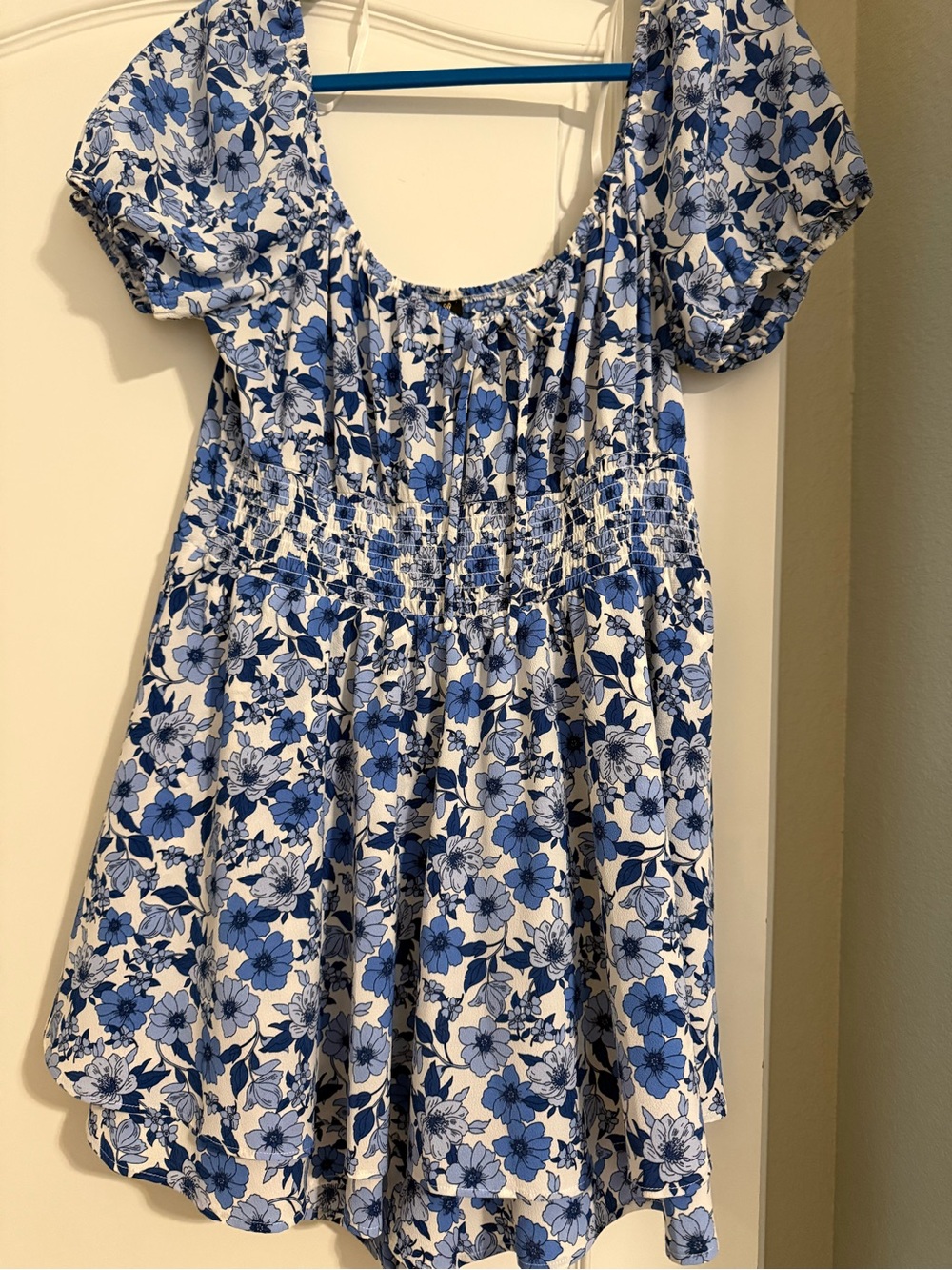 City Threads Blue and White Floral Smocked Romper